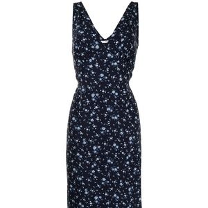 Reformation Blue Floral V-Neck Tie-waist Midi Dress Size XS